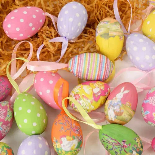 14Pcs Colorful Painted Easter Eggs Hanging Ornaments for DIY Crafts Home Decor L
