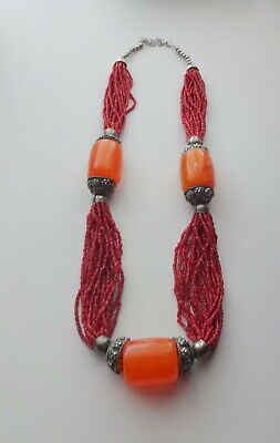 Antique Vtg North African Old Plastic Faux Amber Ethnic Tribal Necklace