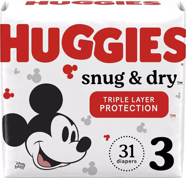Huggies Snug & Dry Baby Diapers, Size 3 (16-28 lbs), 3 (31 Count), White