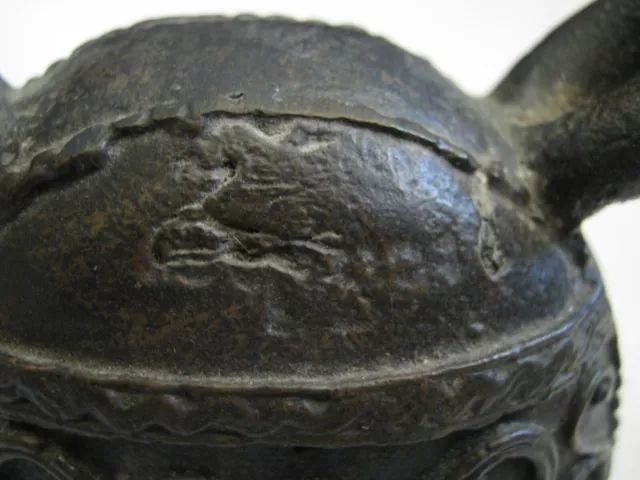 SIGNED Mid-Late 1800s MANDALAY hka-lauk Bronze BUFFALO BELL 3" x 2.5" x 1.75" 2