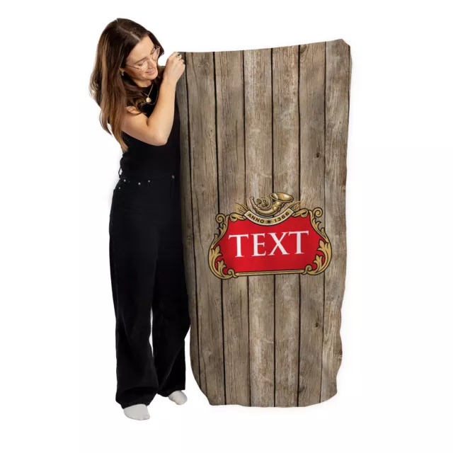 Personalised Beach Towel Wood Beer Label Custom Holiday Towel Pool Towel