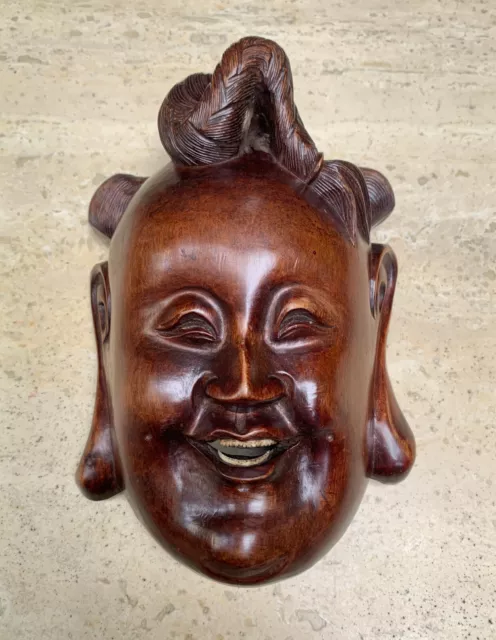 Antique/Vintage Japanese Carved Wooden Heavy Noh Face Mask Wall Hanging