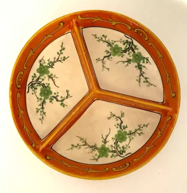 Vintage Mori-Machi Moriyama Divided Round Dish Hand Painted Made in Japan