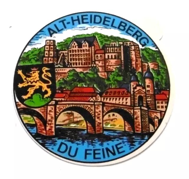 Souvenir-Aufkleber Alt Heidelberg Du Feine Neckar-Brücke Schloss 80er Oldtimer