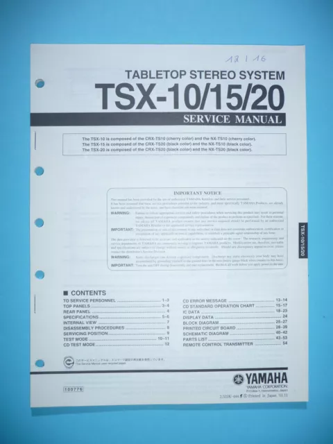 Service Manual for Yamaha TSX-10/TSX-15/TSX-20, Original