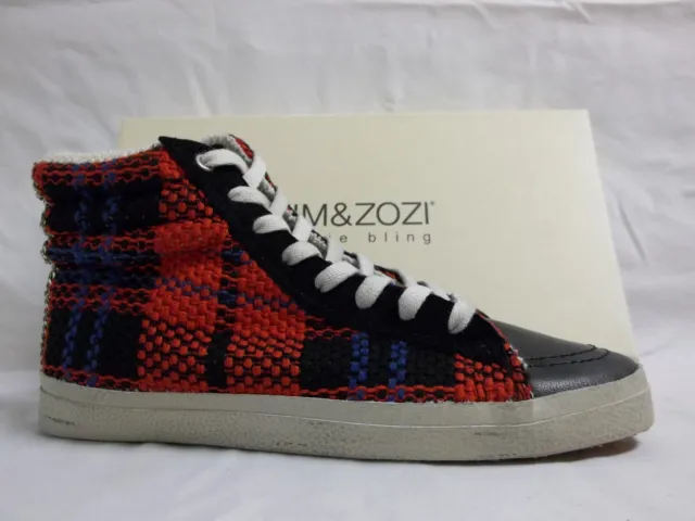 Kim & Zozi Size 8 M Plaid Red Leather High Top Sneakers New Womens Shoes