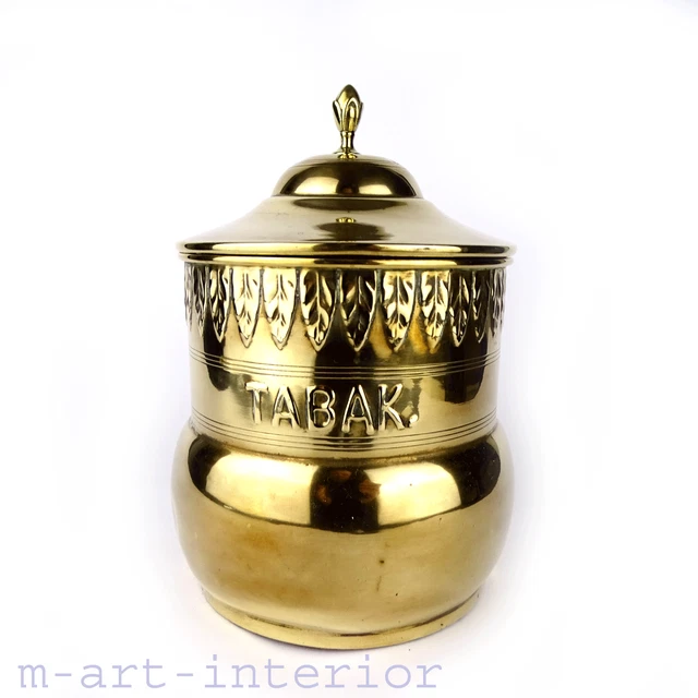 Lata Art Nouveau de latón TABAK lata con tapa Tobacco Box Jar  alrededor de 1920