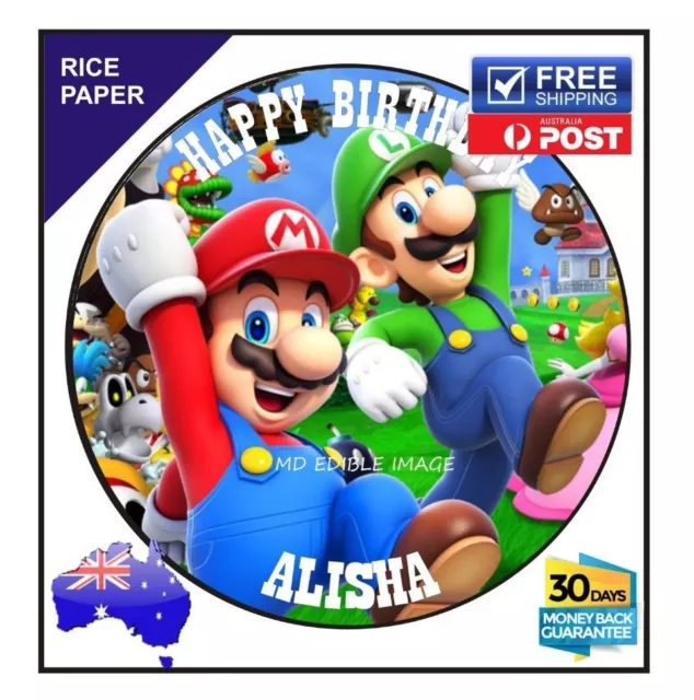 Super Mario Edible Rice Paper Image birthday party cake topper personalise 19cm