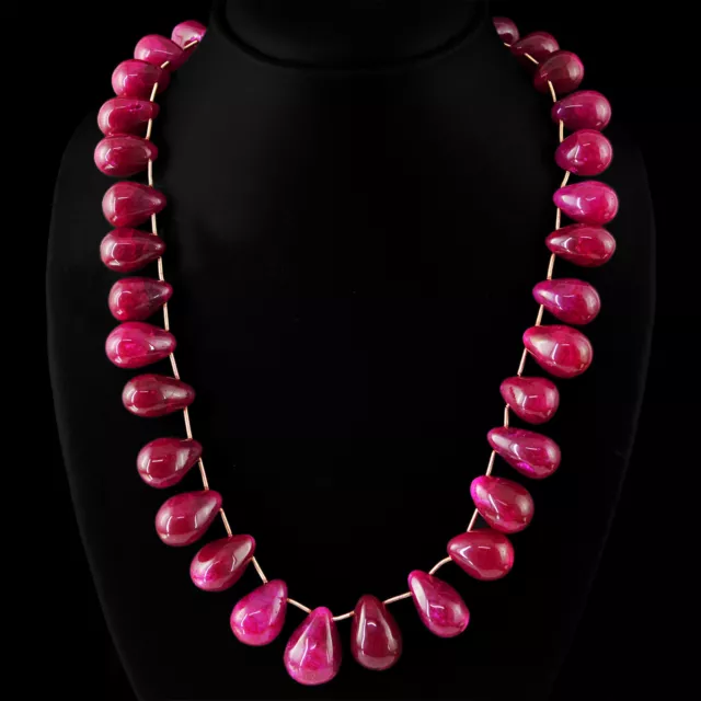 Genuine 720.00 Cts Earth Mined Rich Red Ruby Pear Shaped Beads Necklace Strand