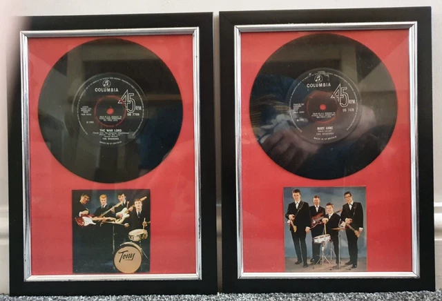 2x Framed 7" Vinyl Singles 1965 & Photos of The Shadows, Mary Anne, The War Lord