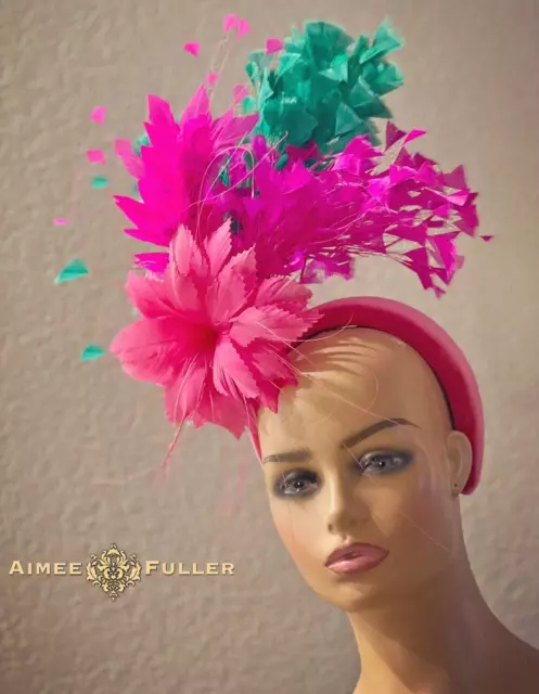 Hot Pink Kentucky Derby Fascinator Royal Ascot Fuchsia Teal Del Mar Races Hat