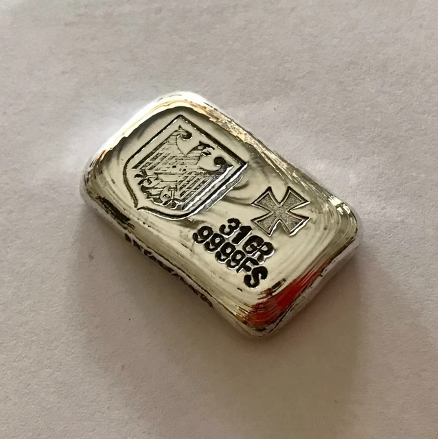 "MEDIEVAL" style Iron cross German Eagle 1oz SILVER hand poured bar. NOT NAZI!!