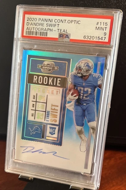 D'ANDRE SWIFT RC 2020 Contenders OPTIC ROOKIE TICKET AUTO TEAL /99  PSA 9