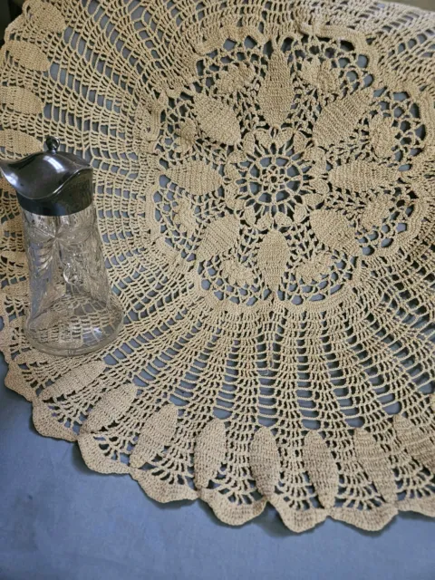 Vintage Hand Crocheted Centerpiece Lace Cottage Doilie 21 1/2" Doilie