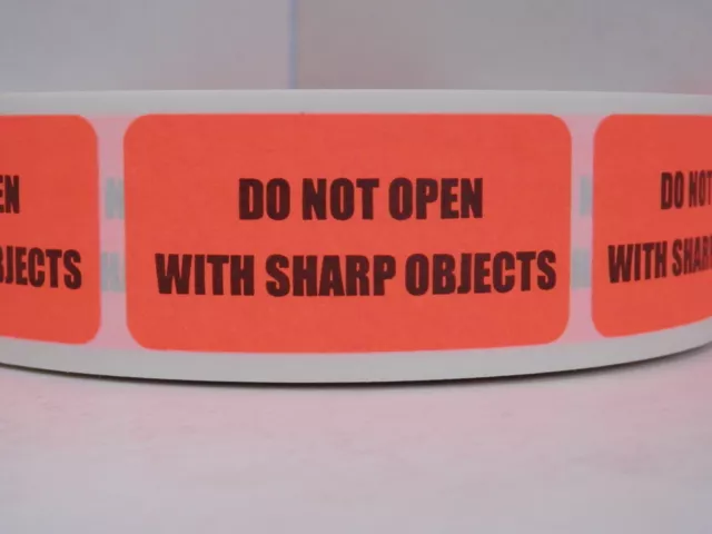 DO NOT OPEN WITH SHARP OBJECTS 1x2 Warning Sticker Label fluorescent red 250/rl