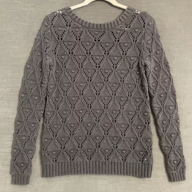 Tommy Hilfiger Sweater Womens Small Gray Chunky Preppy Classic Casual Open Knit