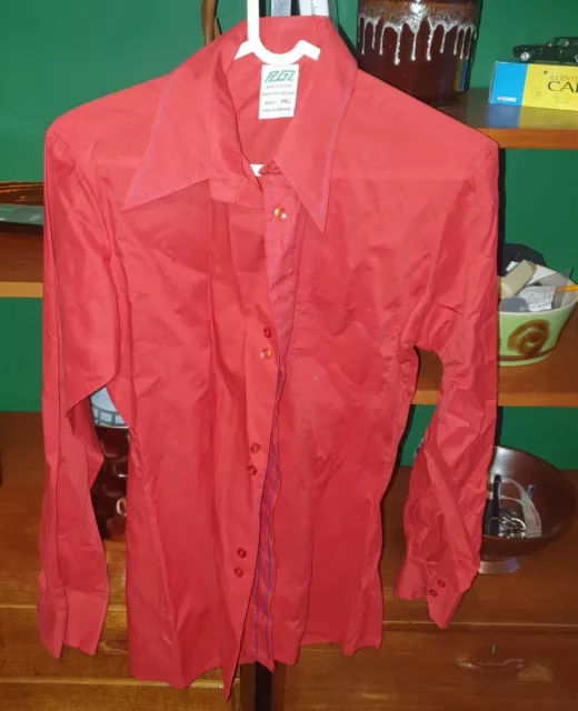 Camicia Uomo Sessanta Settanta Rossa Collaro Vintage Mod Stile Disco 14,5 XS S