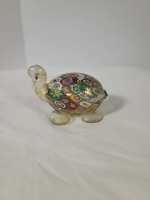 Murano Hand Blown Art Glass Golden Millefiori Quilt Turtle