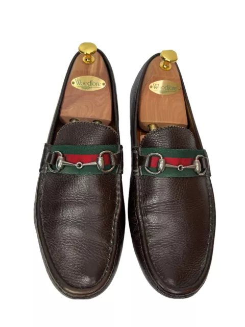 Gucci Loafers Mens Shoes Leather Horsebit US 10  Brown Web Green Red