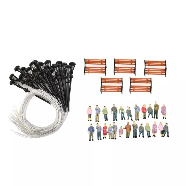 Complete Your Model Train Scene with Painted People Figures Bench and Lamppost