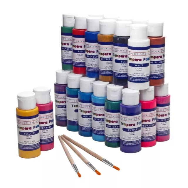 Color Swell Washable Tempera Paint Set - 2oz bottles of 30 Vibrant Colors