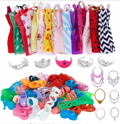 + Idea Regalo 35 Pezzi Bambole 12 Vestiti 12 Scarpe 6 Collane 5 Corone Accessori