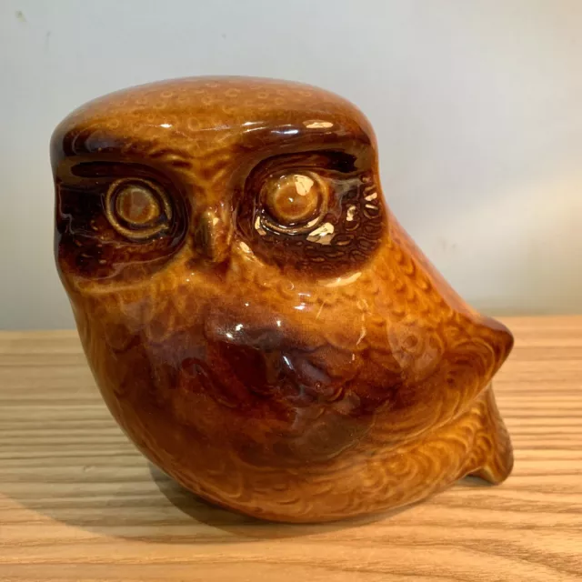 Vintage 1970s Szeiler Owl Ceramic Brown Money Box Made In England Piggybank VGC