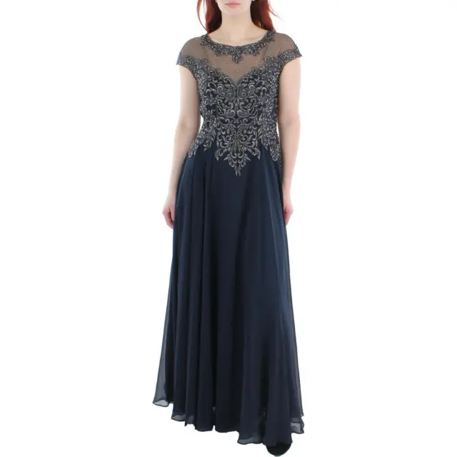 Xscape Womens Embellished Illusion Evening Dress Gown Petites BHFO 0426