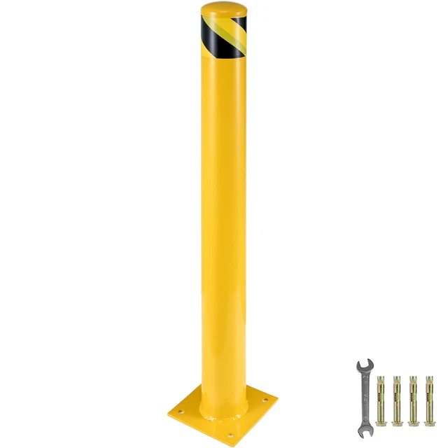 Uimoso Safety Bollard Steel Post Steel Barrier 48"H 4.5"D Yellow Signs Pipe