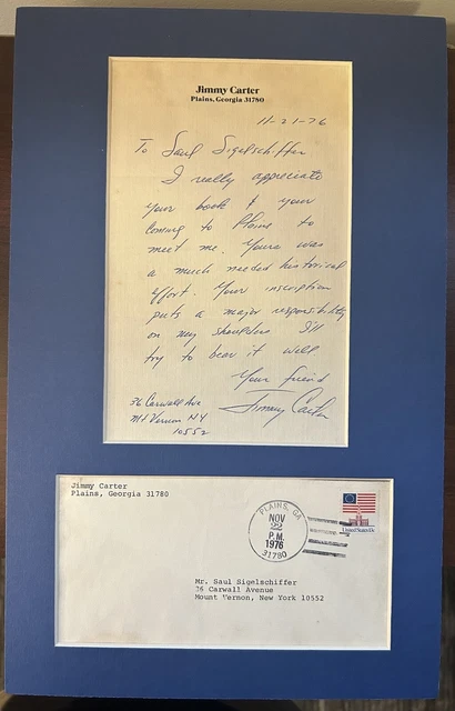 Jimmy Carter Hand Written & Signed Letter 1976 RARE Full Signature POTUS Matted