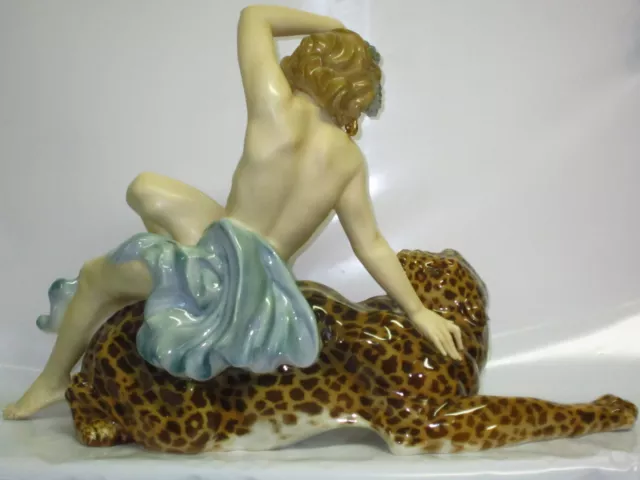 Sehr Seltene Hutschenreuther Jugendstil Porzellan Figur Ariadne Auf Leopard 1.W 2