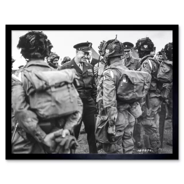 War WWII USA Eisenhower D-Day Paratroopers 1944 Photo Art Print Framed 12x16