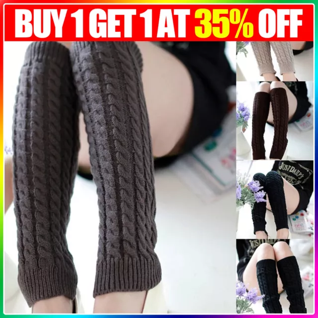 Womens Ladies Winter Warm Leg Warmers Long Knit Knitted Crochet Socks Leggings