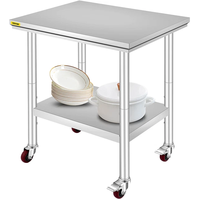 VEVOR Rolling Stainless Steel Work Table 30"x24" w/ Casters Shelf Food Pre Table