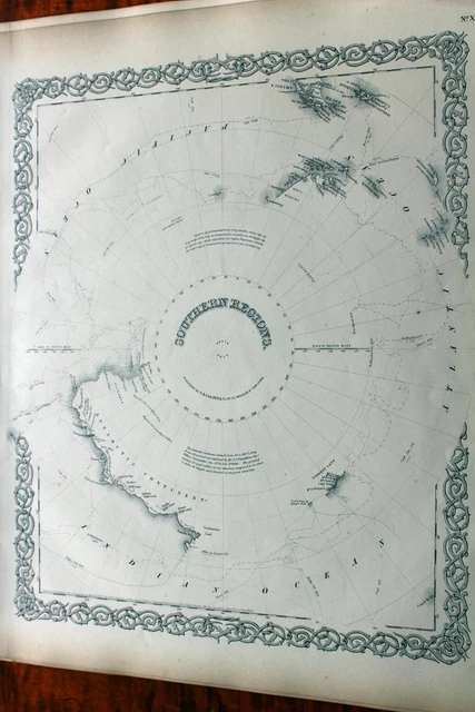 1852 Rare Beautiful Colton Antique Atlas Map Of Antarctica-Handcolored