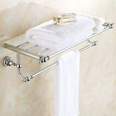 Polished Chrome Wall Mounted Bathroom Towel Rail Holder Storage Rack Shelf Bar