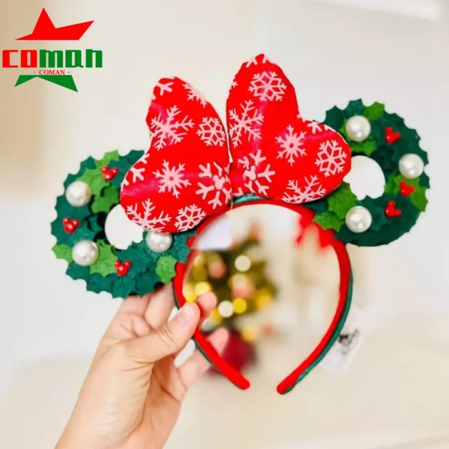 2023 Disney Parks Christmas Holiday Wreath Bow Minnie Mouse Ears Headband NEW