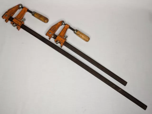 Lot of 2 Jorgensen Wood Handle 28" & 16" Bar Clamps 3701/3703 Made in USA VTG