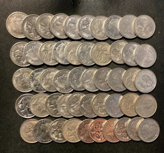 Old Australia Coin Lot - 50 HIGH GRADE 5 CENT COINS - BIG LOT - Lot #J8