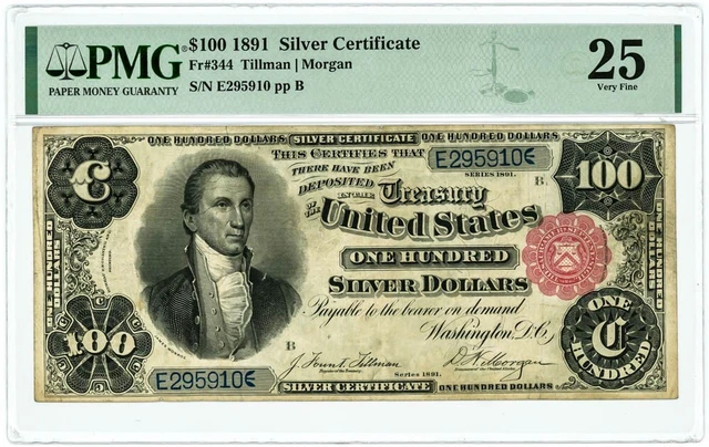 Fr #344 $100 1891 Silver Certificate VF25 PMG 947795-1