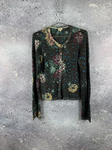 Kenzo Wool Womens Blouse Sweater Flowers Theme Long Sleeve Button Up Size M
