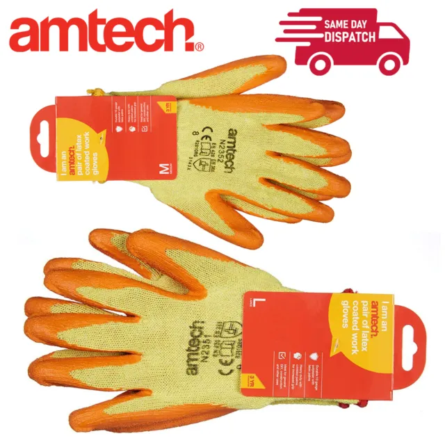 Amtech Latex Coated Work Safety Gloves Construction Builders Gardening Mechanic