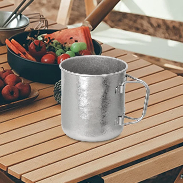 Titanium Cup Camping Mug with Foldable Handle Coffee Cup for Backpacking