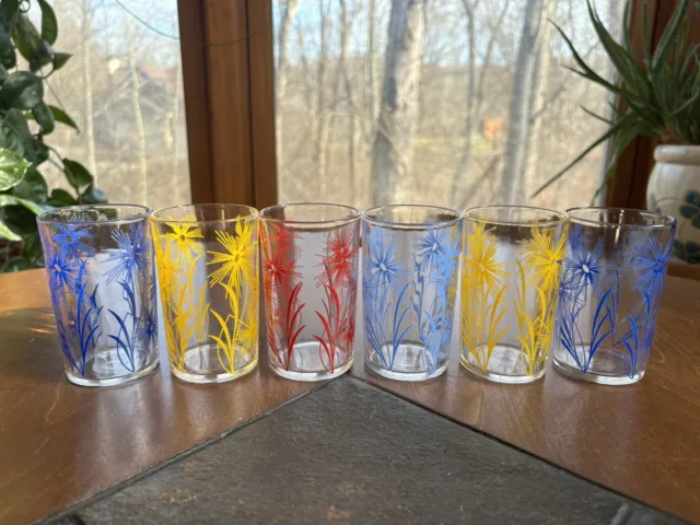 Vintage Kraft Hazel Atlas CORNFLOWER Swanky Swig Juice Glasses Flowers Set Of 6