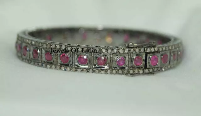 Natural Rose Cut Diamond & Ruby & 925 Sterling Silver Diamond Bangle Jewelry