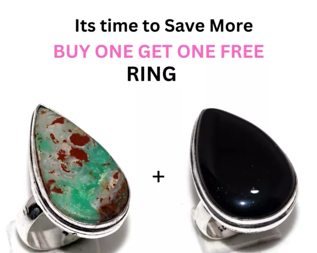 Chrysoprase, Black Onyx Fresh Stock Deals Ring Combo Set Size 6 GW
