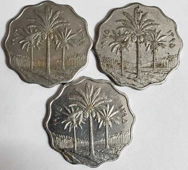 1975 1979 Iraq 10 Fils Coins (3 Coins)