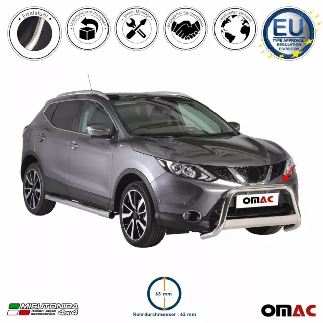 Frontbügel Frontschutzbügel für Nissan Qashqai 2017-2021 ø63mm Stahl Silber