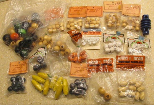 Lot of Wood, Plastic, Macrame Craft Beads Wangs Darice