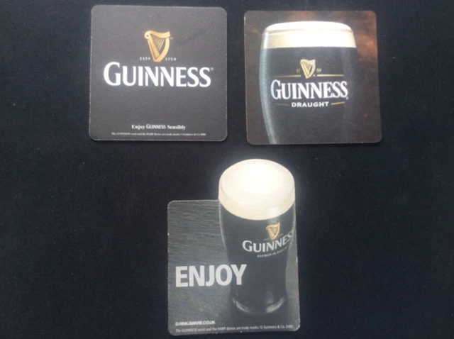 3 RARE GUINNESS Beer Mats Black & White Advertising Collectable ...